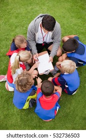 Coach Talking To Childrens Soccer Team