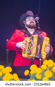 COACHELLA , CALIFORNIA - NOV 01 : Los Rieleros Del Norte Band Member Perform Live On Stage At The Dia De Los Muertos Celebration In Coachella , California On November 01 2014