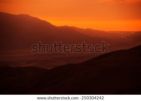 Coachella Valley and San Bernardino Mountains Sunset. California, United States.