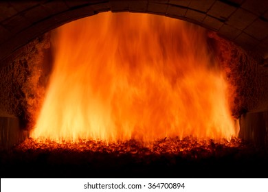 Coal Fire Inside Steam Boiler