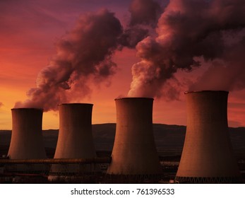 coal fired power station at sunset, Tusimice, Czech republic