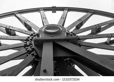 coal mine shaft tower wheel detail greyscale