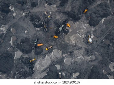 Coal Mining An Open Pit Extractive Industry, Top View Aerial.