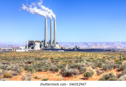 Coal Power Plant With Smoke Stacks.