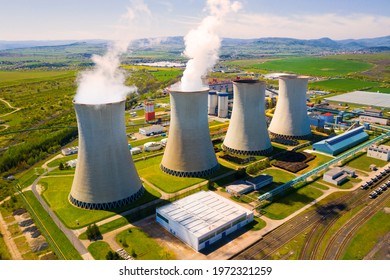 Coal power plant Tusimice in Northern Bohemia, Czech Republic. Aerial view to big source of emissions in European Union.