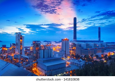 coal power station and cement plant at night - Shutterstock ID 141810838
