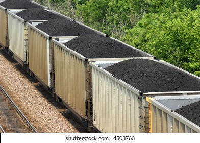 Coal Train Running In The Midwest.