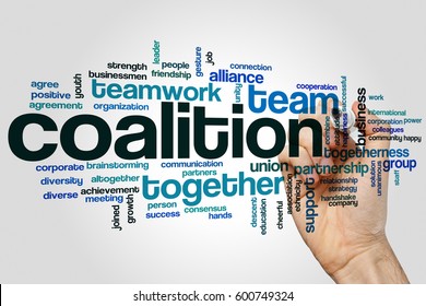 Coalition Word Cloud Concept On Grey Background.