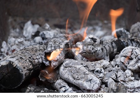 coals for shish kebab in the grill
