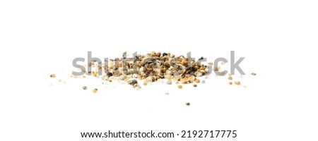 Coarse sand isolated. Water filter fine gravel, grit sand for pool filtration, small rock texture on white background
