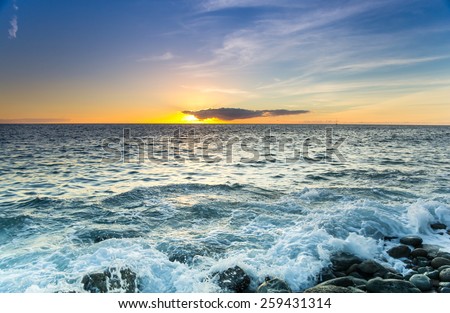 The coast of Atlantic ocean on sunset, Gran Canaria, Canary islands, Spain