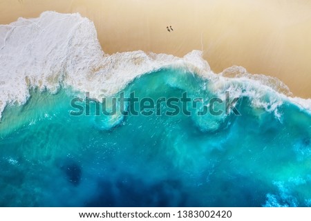 Coast as a background from top view. Turquoise water background from top view. Summer seascape from air. Nusa Penida island, Indonesia. Travel - image