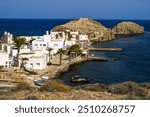 Coast of Cabo de Gata in the area of Isleta del Moro, a fishing town located near Los Escullos, Almeria Province, Andalusia, Spain