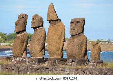 Coast Of Easter Island With Some Statues