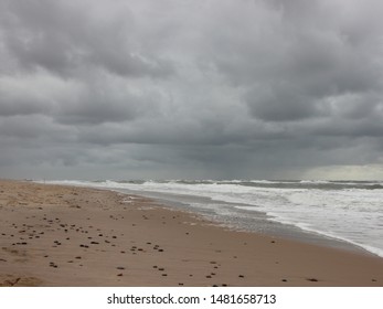 Coast with Empty Beach Waves and Cloudy Weather in Denmark