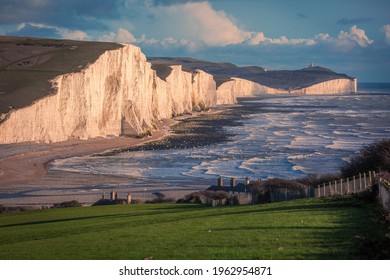 The Coast Guard Cottages and Seven Sisters Chalk Cliffs just outside Eastbourne, Sussex, England, UK. - Shutterstock ID 1962954871