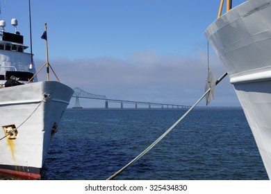 Coast Guard Cutter Steadfast,  Anchored Facing  CG Cutter Alert Astoria, Oregon