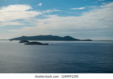 The coast of the island of ibiza from a boat, Spain