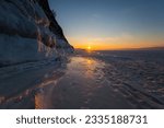 Coast of lake Baikal in winter, the deepest and largest freshwater lake by volume in the world, located in southern Siberia, Russia