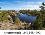 The coast of Lake Ladoga, a freshwater lake located in the Republic of Karelia and Leningrad Oblast in northwestern Russia