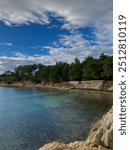 Coast lamdscape sea ocean beautiful view trees and rocks