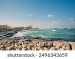 The coast of the Mediterranean Sea in Alexandria, Egypt