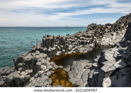 Coastal basalt cliffs, basalt columns, Blackhead, Dunedin, Otago, South Island, New Zealand, Oceania