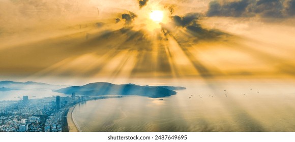 The coastal city of Quy Nhon seen from above in the morning, beautiful coastline. This is a city that attracts to relax in central Vietnam - Powered by Shutterstock