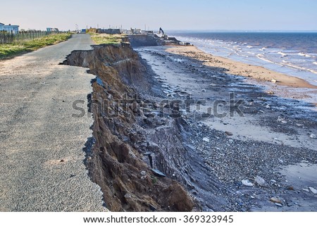 Coastal erosion of the cliffs at Skipsea, Yorkshire on the Holderness coast 