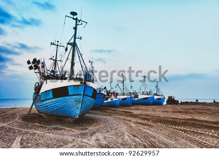 Coastal Fishing boats at the beach of Thorup, Denmark