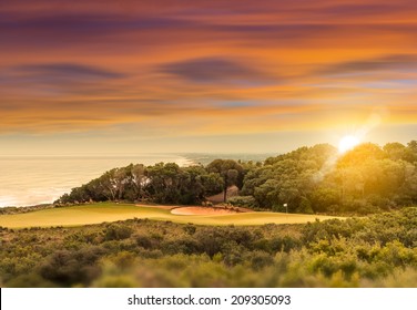 Coastal Golf Course At Sunset