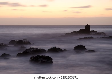 Coastal Landscape At Sunset In Alojera Beach. Vallehermoso. La Gomera. Canary Islands. Spain.