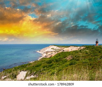 Coastal Lighthouse Sunset, Martha's Vineyard, MA.