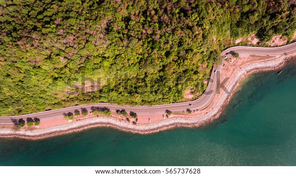 Coastal road by\
drone