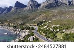 Coastal Road At Cape Town In Western Cape South Africa. Table Mountain Landmark. Freeway Road. Cape Town At Western Cape South Africa. Tourism Travel. Road Trip Skyline.