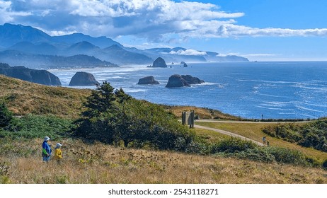 Coastal scenic views from Ecola State Park overlook of Cannon Beach, Haystack Rock, sea stacks and the Pacific Ocean - Powered by Shutterstock