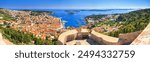 Coastal summer landscape, panorama from the fortress - top view of the town of Hvar, on the island of Hvar, the Adriatic coast of Croatia