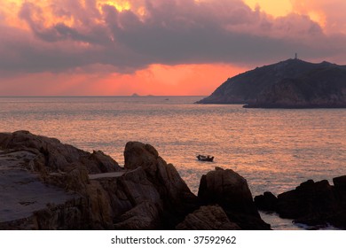 Coastal Sunrise on the rocky coastline in the southeast of China