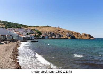 Coastal View Of Bozcaada Island Or Tendos With Beach Waves.