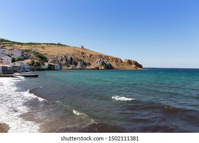 Coastal View Of Bozcaada Island Or Tendos With Beach Waves.