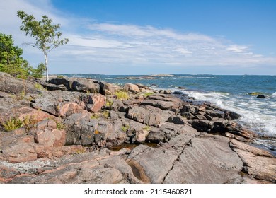 Coastal view of Pihlajasaari island, rocks and Gulf of Finland, Helsinki, Finland