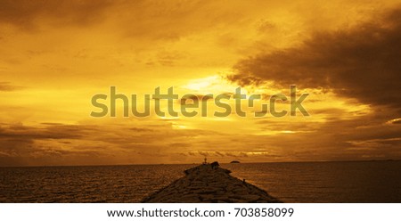 Coastal view at sunset. 