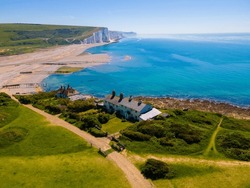 Coastguard Cottages From An Aerial Point Of View With Seven Sisters Country Park In The Background  

