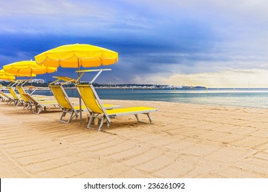 The Coastline In The City Of Cannes, The Beach.