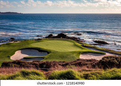Coastline golf course, greens and bunkers in California, usa