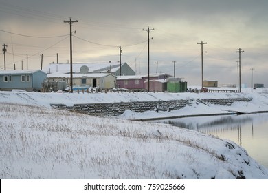 Coastline Homes Along The Lagoon In Kaktovik, Alaska