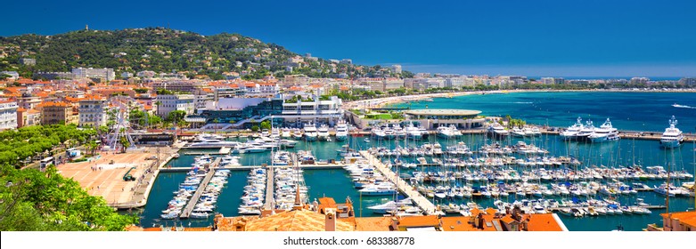 Coastline View On French Riviera With Yachts In Cannes City Center, French, Europa