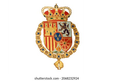 Coat Of Arms Of The Spanish Royal Guard. Spanish Flag Shield Isolated On White Background