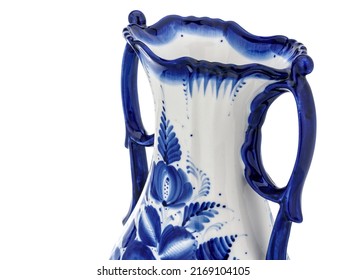 Cobalt Blue Porcelain Ceramic Vase Isolated on white. Traditional folk painting with pattern. Decor for interior design of premises, use for flower - Shutterstock ID 2169104105