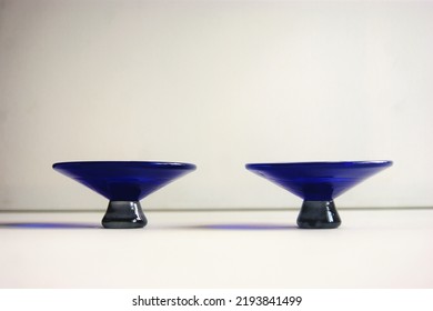 Cobalt Colored Glass Candle Holders. Scandinavian Design 1980s. 